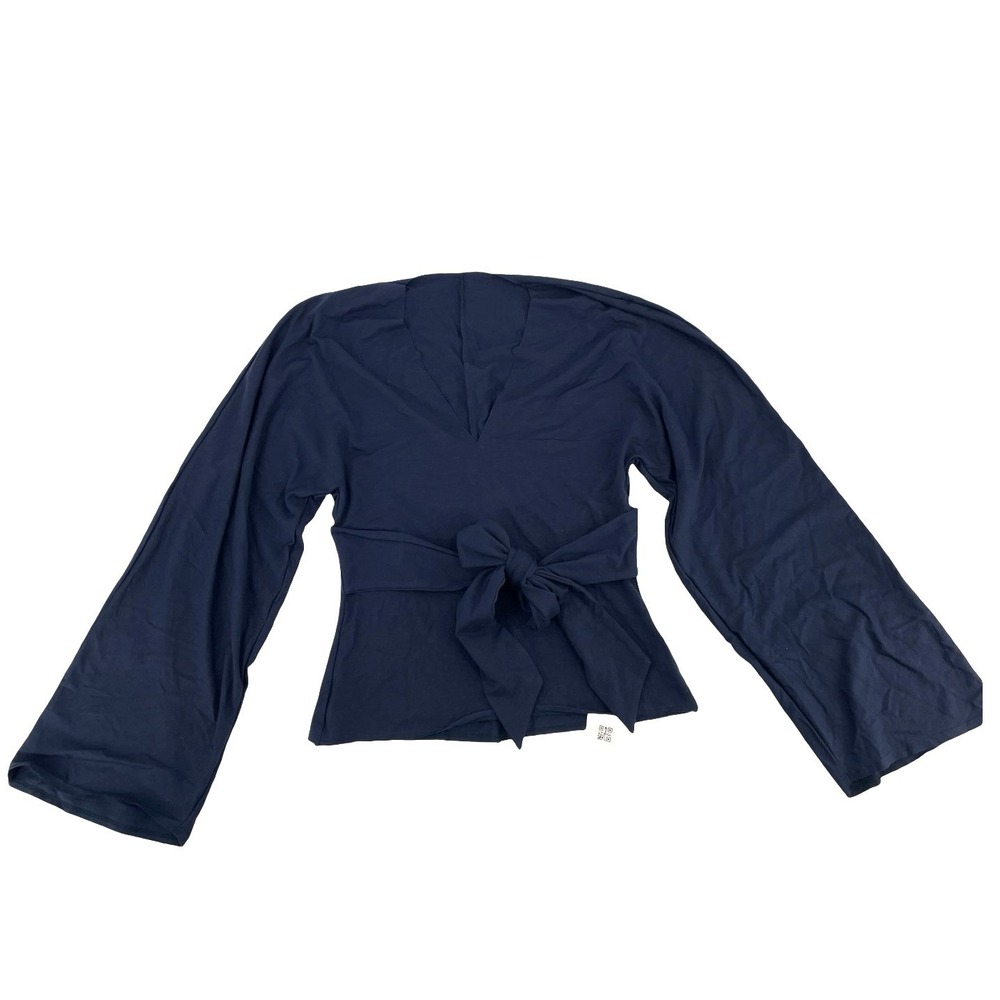 Reformation Womens Top V-Neck Tie Waist Navy Blue Jersey Small